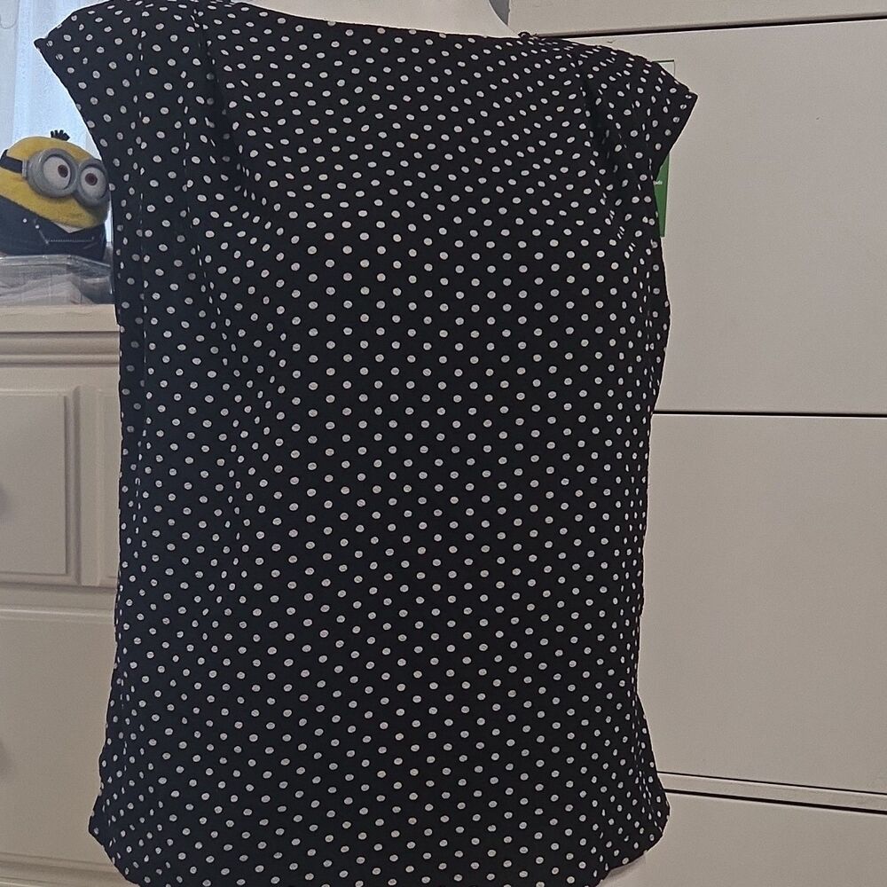 Monteau Black White Polka Dot Boat Neck Sleeveless Button Blouse S